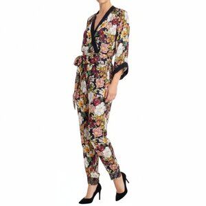 Alice + Oliva Walda Black Floral-Print Satin Jumpsuit, US0